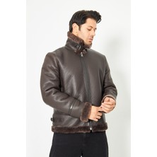 Hakiki Nubuk Deri Pilot Mont - Içi Kürklü, Kahverengi, Sınırlı Sayıda 75 cm  - 500622