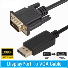 Derwell HD 1080P Displayport VGA Adaptörü Kablo Erkek Dönüştürücü DisplayPort DP VGA Kablosu 1.8 Metre