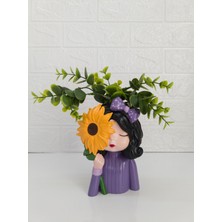 Ayçiçekli Kızdekoratif Beton Saksı,kalemlik