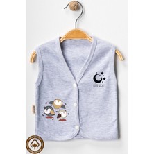 Unisex Bebek Baykuş Baskılı Organik Pamuklu 3-6-9 Ay 3lü Penye Bebek Yelek Set