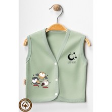 Unisex Bebek Baykuş Baskılı Organik Pamuklu 3-6-9 Ay 3lü Penye Bebek Yelek Set