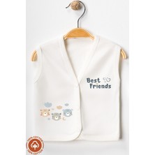 Unisex Bebek Friends Ayıcık Baskılı Organik Pamuklu 3-6-9 Ay 2li Penye Bebek Yelek Set