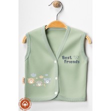 Unisex Bebek Friends Ayıcık Baskılı Organik Pamuklu 3-6-9 Ay 2li Penye Bebek Yelek Set