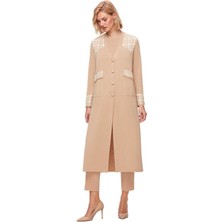 Miss Dalida Bej Önden Düğmeli Cepli Desenli Hırka T25K-9010