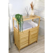 Begin Power Bambu Çift Kapaklı 2 Raflı Çok Amaçlı Düzenleyici Organizer Banyo Dolabı