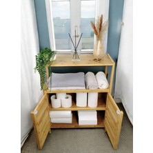 Begin Power Bambu Çift Kapaklı 2 Raflı Çok Amaçlı Düzenleyici Organizer Banyo Dolabı