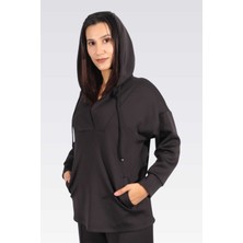 Tolga Saraçoğlu Kadın Rahat Kesim Kapüşonlu Sweatshirt 50259 Siyah