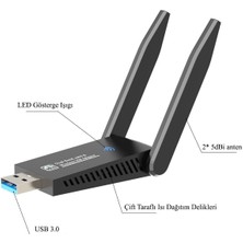 Conocer Yüksek Kalite Çift Antenli AC1300 Mbps Dual(Çift) Bant USB 3.0 Adaptör Kablosuz USB Wifi Adaptörü