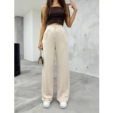 Bikelife Kadın Bej Likralı Palazzo Salaş Geniş Paça Pantolon