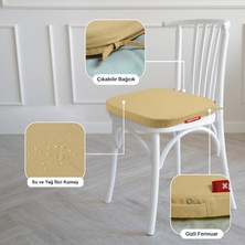 Xpermate 6'lı Standartfit Oval Sandalye Minderi Fermuarlı Yıkanabilir Kılıf Bağcıklı Su ve Yağ Itici 42 x 42 x 5 Bej