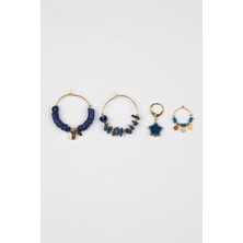 Lila Rosa Otantik Doğal Taşlı Çoklu Küpe