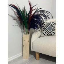 Dekoratif Ahşap Vazo Pampas Yapay Çiçek Vazosu 50 cm