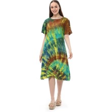 Verev Fırfırlı Rahat Yazlık Kısa Kollu Batik Elbise