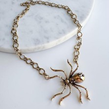 Sparkle Accessories Marka Taşlı Gold Büyük Örümcek Çelik Kolye