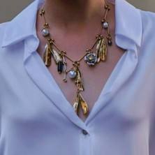 Sparkle Accessories Marka Model Gold Yaprakli Tasarım Çelik Kolye