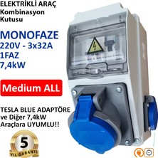 Elektrikli Araç Kombinasyon Kutusu, Tesla Blue Adaptöre Uyumlu, ’’medium All’’ 3X32A + 1X16A