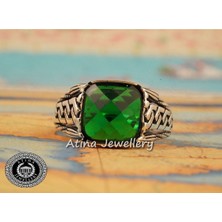 Zirkon Yeşil Zümrüt Taşlı 925 Ayar Gümüş Erkek Yüzük