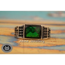 Tayfun Silver Zirkon Yeşil Zümrüt Taşlı 925 Ayar Gümüş Erkek Yüzük