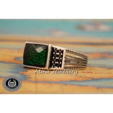 Tayfun Silver Zirkon Yeşil Zümrüt Taşlı 925 Ayar Gümüş Erkek Yüzük
