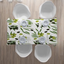 Siyah Yeşil Zeytin Yaprak Desenli Dijital Baskılı Masa Örtüsü 1.60 x 2.20 cm