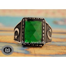 Tayfun Silver Zirkon Yeşil Zümrüt Taşlı 925 Ayar Gümüş Erkek Yüzük