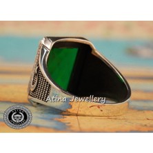 Tayfun Silver Zirkon Yeşil Zümrüt Taşlı 925 Ayar Gümüş Erkek Yüzük