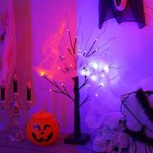 Halloween Cadılar Bayramı Örümcek Süslemeli Masa Üstü Ağaç Aydınlatma Mor&turuncu Işıklı