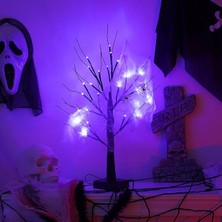 Halloween Cadılar Bayramı Örümcek Süslemeli Masa Üstü Ağaç Aydınlatma Mor&turuncu Işıklı