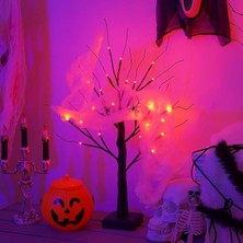 Halloween Cadılar Bayramı Örümcek Süslemeli Masa Üstü Ağaç Aydınlatma Mor&turuncu Işıklı