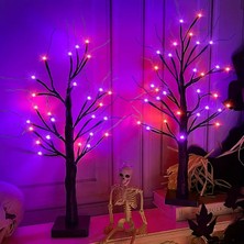 Halloween Cadılar Bayramı Örümcek Süslemeli Masa Üstü Ağaç Aydınlatma Mor&turuncu Işıklı