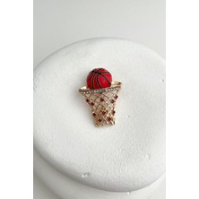 Modex Taş Detaylı Kırmızı Top Basket Potası Broş (4 cm)