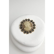 Taşlı Yuvarlak Kleopatra Broş (5cm)