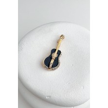 Siyah Mineli Taş Detaylı Gitar Broş (5cm)
