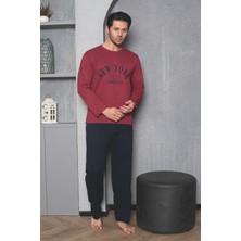 Sude Homewear Erkek Bordo Yazı Desenli Iki Iplik (Kışlık) Pijama Takımı