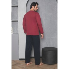 Sude Homewear Erkek Bordo Yazı Desenli Iki Iplik (Kışlık) Pijama Takımı