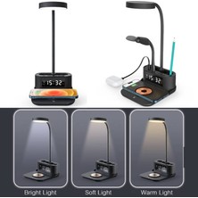 Oranlı Promosyon Masaüstü Kalemlik Işıklı Saatli Alarmlı ve USB Girişli 15W Kablosuz Şarj Cihazı Wireless Charger