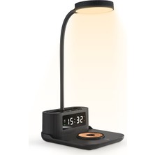 Oranlı Promosyon Masaüstü Kalemlik Işıklı Saatli Alarmlı ve USB Girişli 15W Kablosuz Şarj Cihazı Wireless Charger
