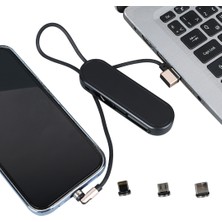 Ayt Powermaster PM-25904 Siyah 3 In 1 Type C- Lightning Micro USB Manyetik Uç Taşınabilir Şarj Data Kablosu