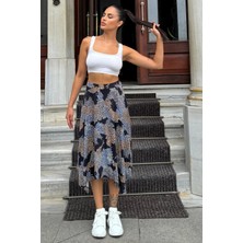 Kadın Laci & Ekru Desenli, Asimetrik Kesim, Hareketli, Rahat Moda Etek