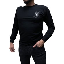 Blue Valley Baskı Desenli 2 Iplik Erkek Sweat - Santranç