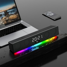 Lecoo DS103 Kablosuz Bluetooth 10W RGB Saat/Alarm Stereo Soundbar Hoparlör Siyah