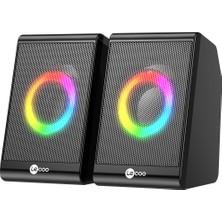 Lecoo DS100 Kablolu 1+1 6W RGB Aydınlatmalı Stereo Soundbar Masaüstü Hoparlör Siyah