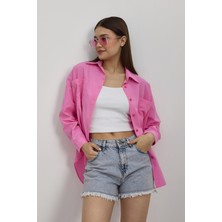 Rays Önü Düğmeli Bayan Gömlek - 6256A Şeker Pembe