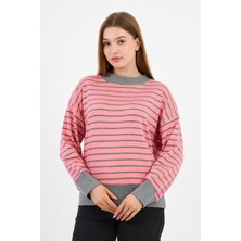 Kadın Bisiklet Yaka Çizgili Sweatshirt (B2400248)