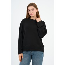 Kadın Bisiklet Yaka Çizgili Sweatshirt (B2400248)