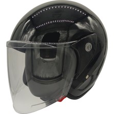 Motosiklet Kaskı Parlak Siyah Motor Kask Yarım Açık Kask Geniş Açı Abs Kabuk Malzeme Motor Kask L-Xl