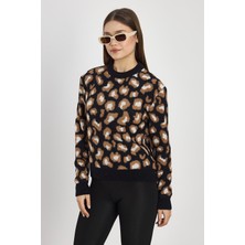 24342 Leopar Detay Triko Kazak Siyah