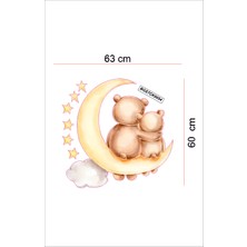 Bizerk Görsel Karikatür Ayda Oturan Ayı ve Yavrusu Çocuk/ Bebek Odası Kreş Duvar Sticker