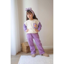 Miniko Kids Kız Çocuk Kol Triko Modelli Punch Işlemeli Gabardin Pantolonlu 2li Takım