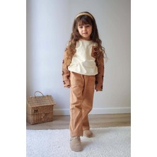 Miniko Kids Kız Çocuk Kol Triko Modelli Punch Işlemeli Gabardin Pantolonlu 2li Takım